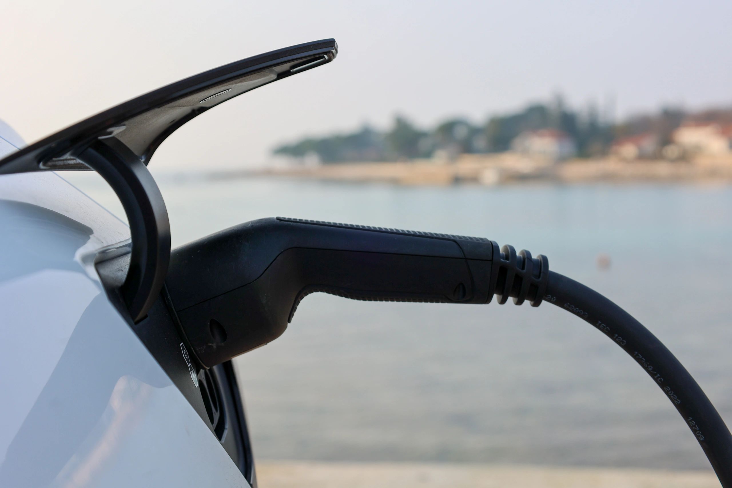 Charging cable connected to an electric car